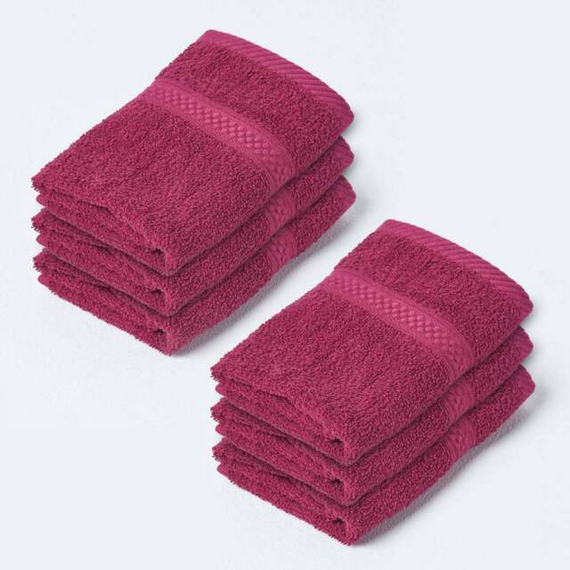 Homescapes Turkish Cotton Face Cloth - Set of 6, Burgundy