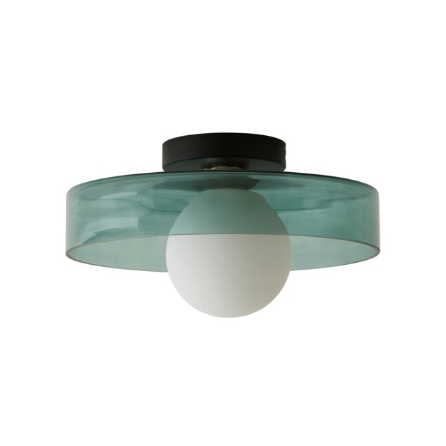 ValueLights Newbury Jade Green Glass IP44 Flush Ceiling Light & Bulb Green