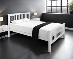4ft Small Double Heavy Duty Wood,Metal Bed Frame.Strong,Robust Bedstead. White White Small Double