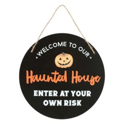 Something Different Haunted House Round Plaque - Black/White/Orange - One Size