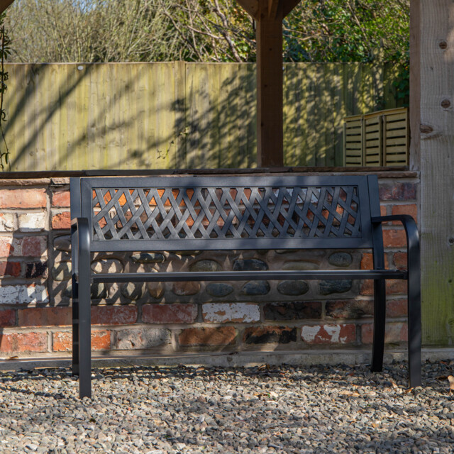 Keswick 2 Seater Outdoor Modern Lattice Design Metal Garden Patio Bench
