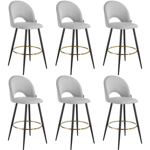 Bar Stool Rachel with backrest and velvet look cover, 49 x 58 x 110 cm Grey light grey/black 58 x 49 x 110 cm 6