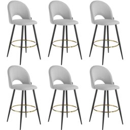 Bar Stool Rachel with backrest and velvet look cover, 49 x 58 x 110 cm Grey light grey/black 58 x 49 x 110 cm 6