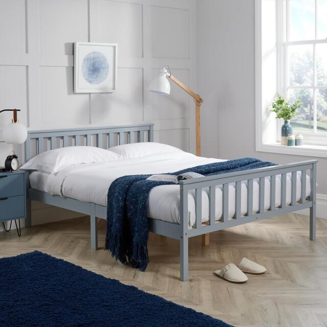 Florida 4FT6 Double Wooden Bed Frame Solid Pine Slatted Base Grey