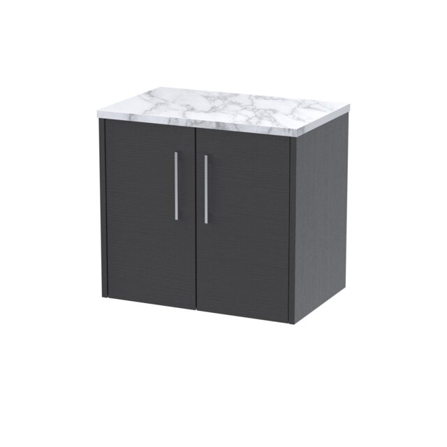 Balterley Winshill Contemporary 2 Door Wall Hung Vanity Unit with Laminate Worktop, Woodgrain Dark Grey, 600mm