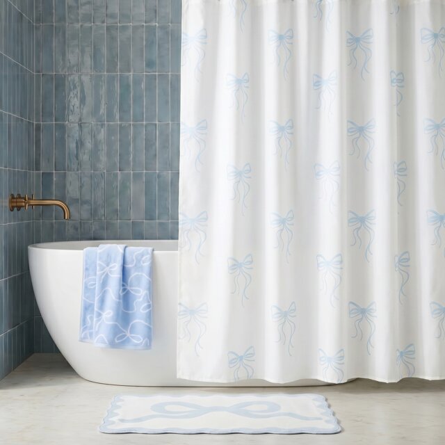 OHS Bows Mould Proof Shower Curtain with 12 Hooks