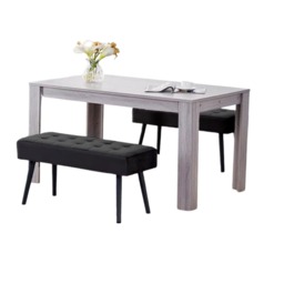 Dining Table and 2 Black Velvet Benches Wood Table Dining Set Furniture