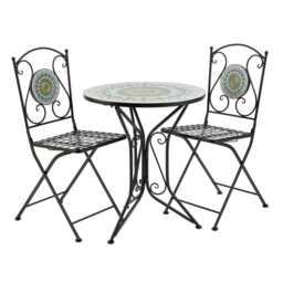 Bistro Table Set Blue Floral Mosaic Design 2 Chairs Outdoor Garden Furniture