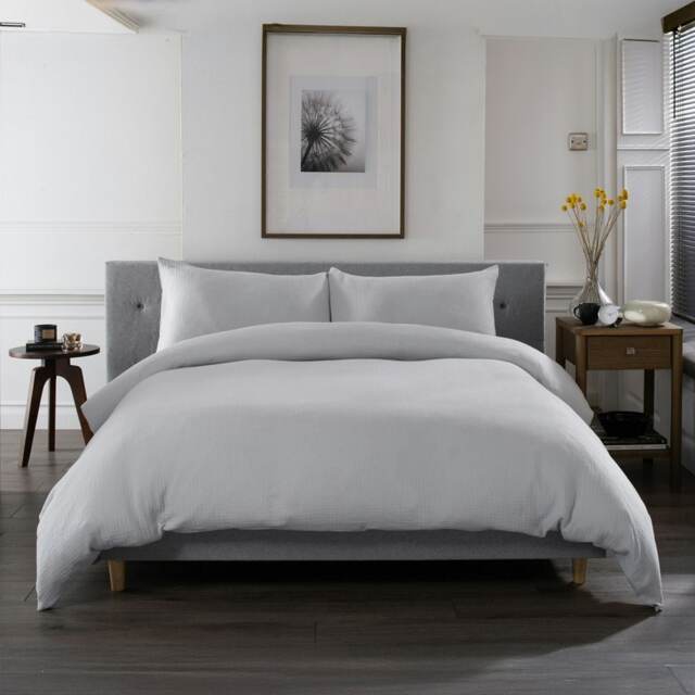 St Quentin 100% Cotton Double Gauze Duvet Cover Set - Soft & Breathable Bedding - 180 Thread Count Grey Grey King
