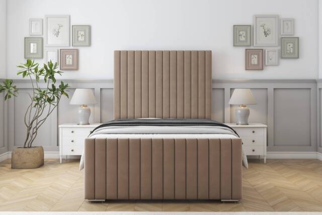 "Sloomy Madison Mink Plush Bed Frame With Mattress With 50"" Upholstered Headboard 5' King"