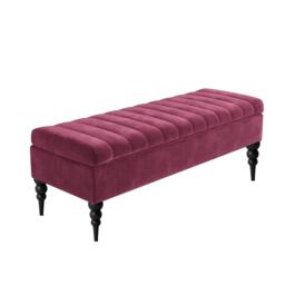 90cm Sierra Striped Naples Upholstered Ottoman Storage Bench with Black Turned Wooden Legs - Purple Shoes Storage Bench