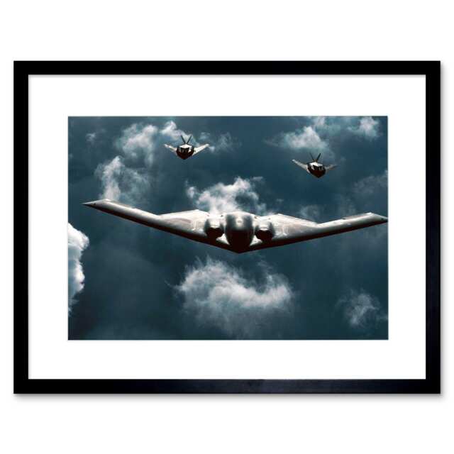 Military Air Plane B-2 Spirit Bomber F-117 Nighthawk Stealth Framed Wall Art Print