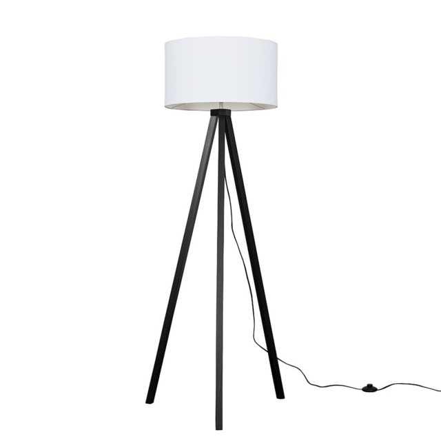 ValueLights Barbro Black Tripod Floor Lamp White Shade and Bulb