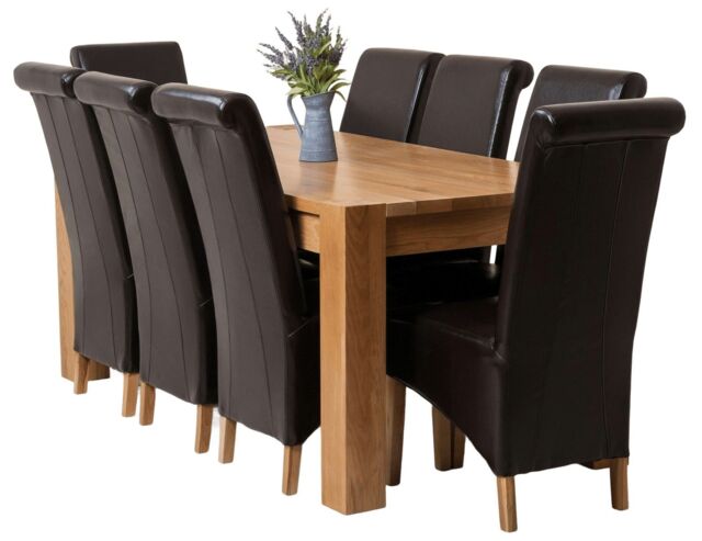 Kuba 180 x 90 cm Chunky Oak Dining Table and 8 Montana Leather Chairs Brown Brown