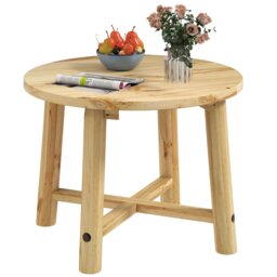 COSTWAY Outdoor Side Table Patio End Table with Solid Wood Structure-Natural
