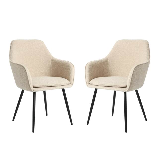 MUSE Pair of Chairs Upholstered in Boucle Fabric with Black Legs - Cream Cream Boucle One Size