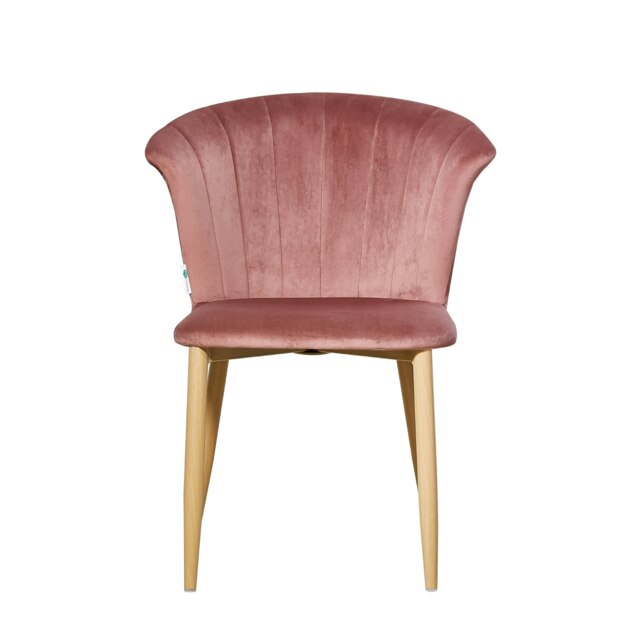 Single Elsa Velvet Dining Chair with Wooden Legs, Curved Back & Comfortable Seating Pink