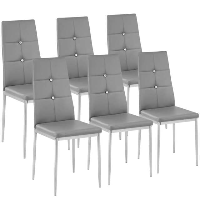 Dining Chair Set - high backrest, slim steel legs & rhinestone highlights Grey grey 6