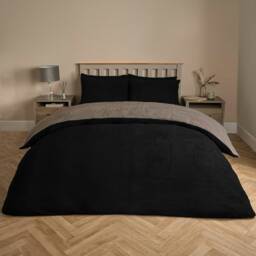 OHS Luxury Teddy Fleece Reversible Duvet Cover and Pillowcase Bedding Set Multi Black/Natural King