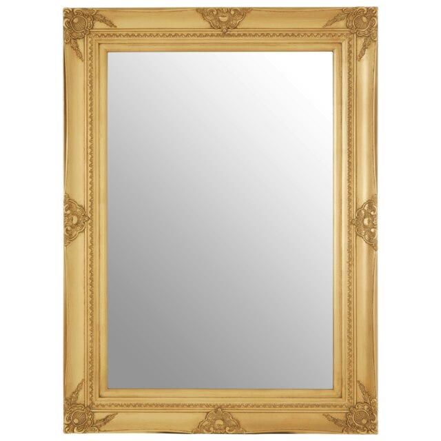 Baroque Rectangular Gold Finish Wall Mirror,Hanging Mirror With Bevelled Edges,Antique Gold Wooden Mirror Gold