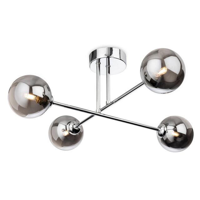 Lando Globe 4 Light Flush Ceiling Fitting Chrome with Smoked Glass 4xG9