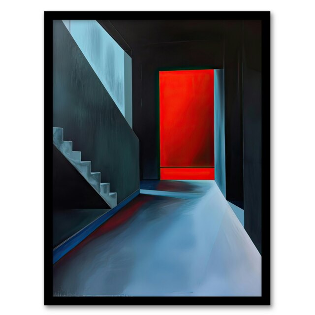 Bauhaus Door Staircase Modern Living Room Black Framed Wall Art Print A4
