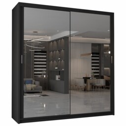Modern Full Mirror Sliding Wardrobe Bedroom Storage - Black 90cm