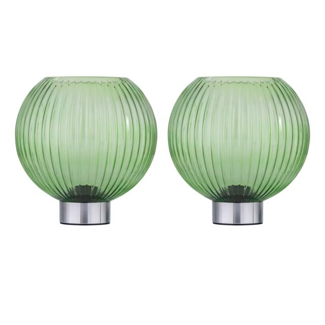 Set of 2 Betchley - Battery Operated Chrome Lamp with Green Glass Chrome Green Medium 2