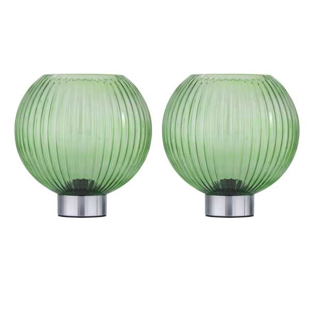 Set of 2 Betchley - Battery Operated Chrome Lamp with Green Glass Chrome Green Medium 2