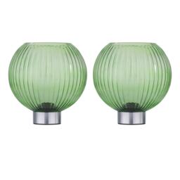Set of 2 Betchley - Battery Operated Chrome Lamp with Green Glass Chrome Green Medium 2