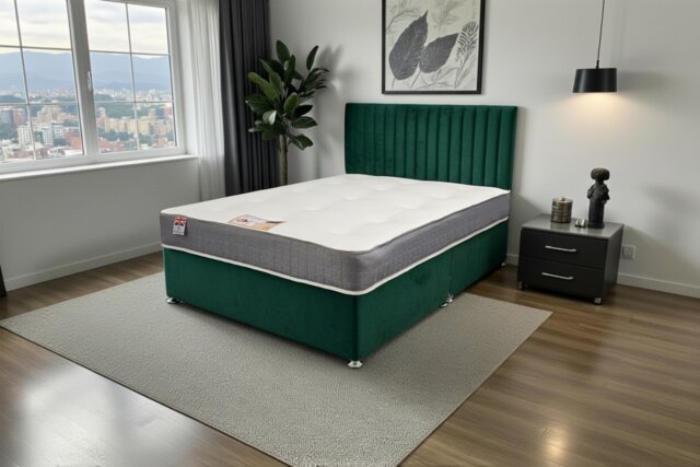 Emily Divan Bed, No Drawers + Sprung Memory Foam Mattress & Headboard