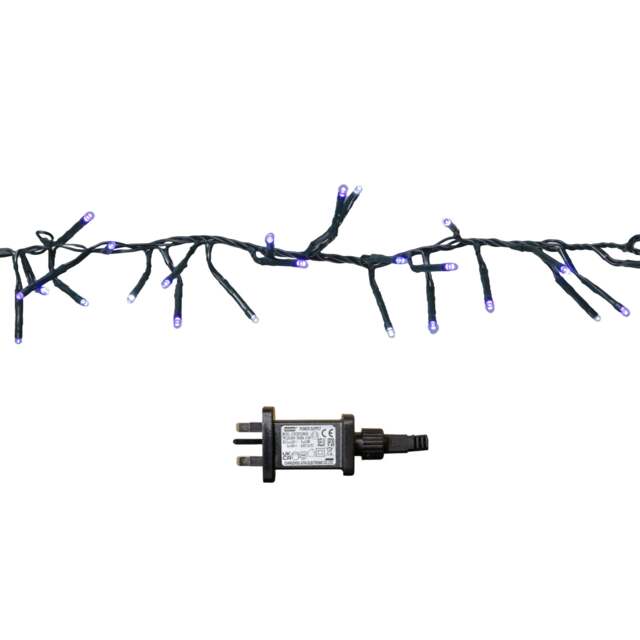 62.5m 5000 LED Christmas Cluster Multi-Action String Lights with Timer in Blue, Purple & White