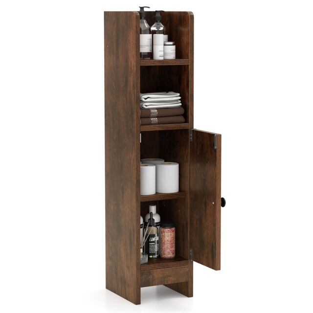 COSTWAY Bathroom Storage Cabinet Corner Floor Cabinet-Brown