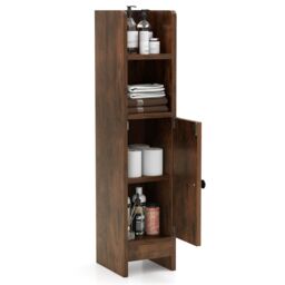 COSTWAY Bathroom Storage Cabinet Corner Floor Cabinet-Brown