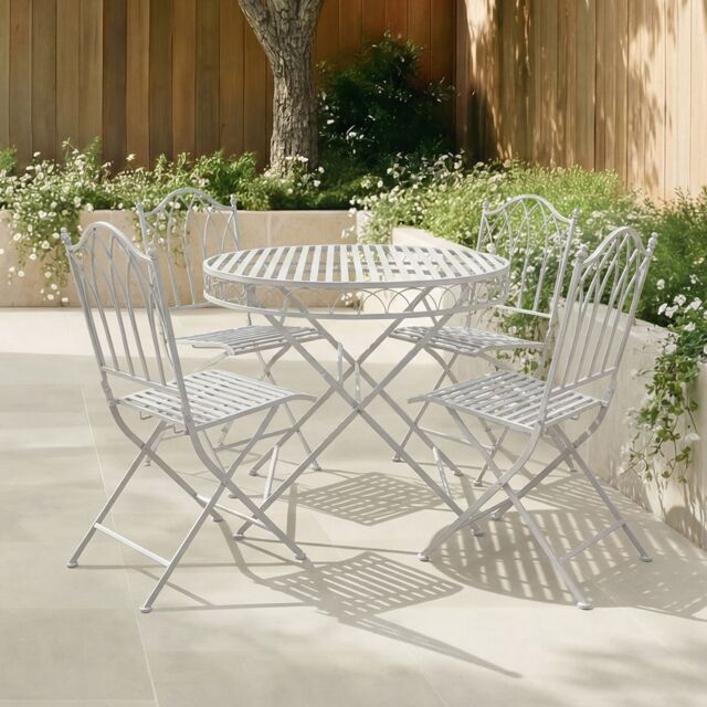 Charles Bentley Rustic 5 Piece Wrought Iron Outdoor Bistro Set - Grey