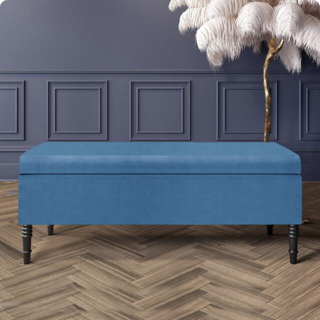 Paris Plain 137cm Ottoman Storage Bench - Plush Velvet Shoe Bench - Duck Egg Upholstery Footstool with Storage