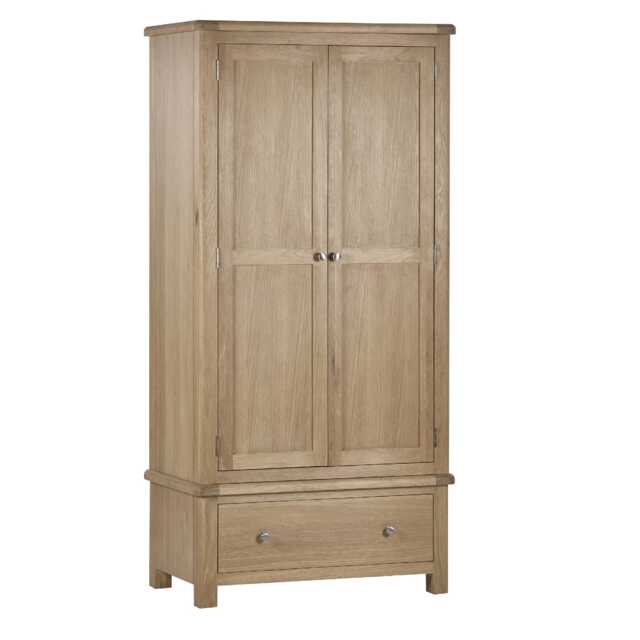 Premium Hudson Limed Oak 2 Door & 1 Drawer Wardrobe in Limed Oak