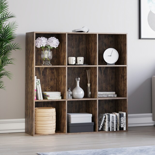 Vida Designs Durham 3x3 Cube Storage Bookcase Display Unit, Dark Wood