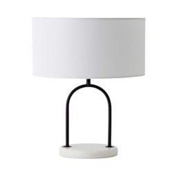 ValueLights Rachel Black Arch Marble Base Table Lamp White Linen Shade