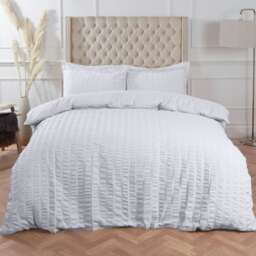 OHS Seersucker Duvet Cover with Pillowcase Set, Single - White