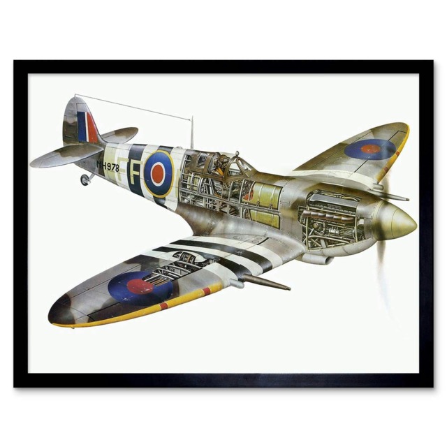 "1941 Supermarine Spitfire Man Cave Home Decor 12x16"" Framed Wall Art Print"
