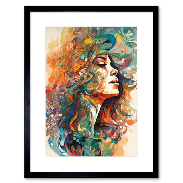 "Iris Goddess of Rainbows Flowing Hair Deity 9x7"" Black Framed Wall Art Print"