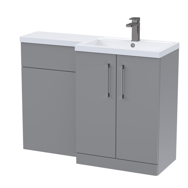 Balterley Right-Hand Bathroom Vanity and WC Unit Combination with Basin, with Handles Grey Satin Grey