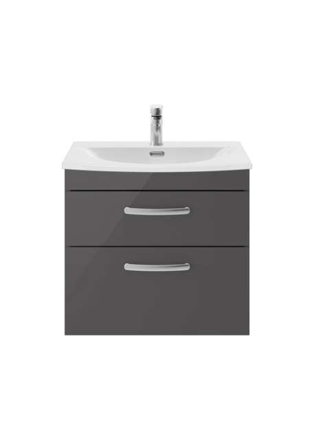 Balterley Millwich Contemporary 2 Drawer Wall Hung Vanity Unit with Curved Basin, Gloss Grey, 600mm