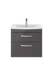 Balterley Millwich Contemporary 2 Drawer Wall Hung Vanity Unit with Curved Basin, Gloss Grey, 600mm