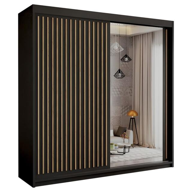 Sliding Wardrobes 4U Modern Vertical Panelled Mirror Sliding Wardrobe – 150cm to 250cm, White, Black, Grey, Oak Black Black 150cm