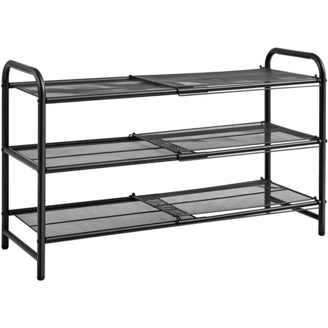 Yaheetech 3-Tier Expandable Iron Mesh Wire Shoe Rack-Black Black Black 50-85 cm W × 30 cm D × 51.5 cm H 1
