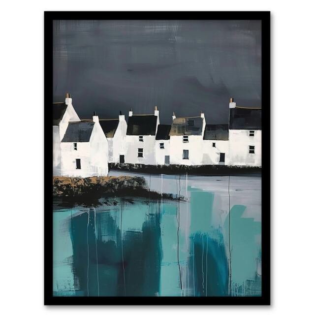 Scottish Coastal Village Crofters Storm sky Black Framed Wall Art Print A4