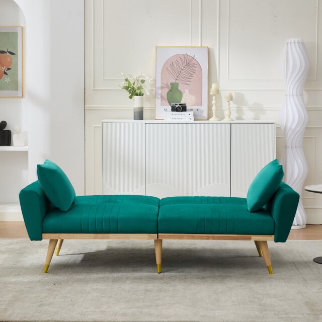 2-Seater Modern Convertible Fleece Futon Bed with Pillows