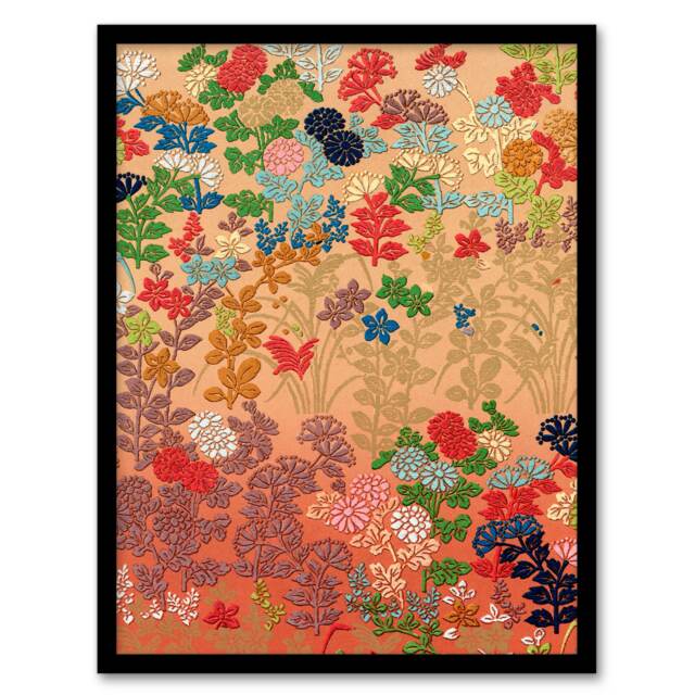 "Floral Japanese Fan Pattern G A Audsley Vintage Framed Wall Art Print 12X16"""